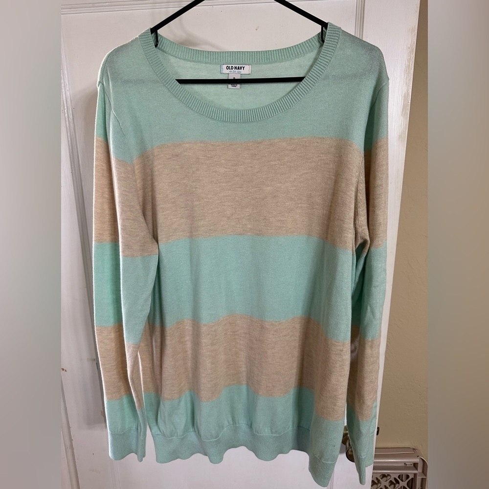 Old Navy Mint and Beige Striped Women's Sweater